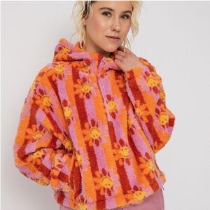 Billabong smiley fuzzy jacket hoodie tie dye sz xs